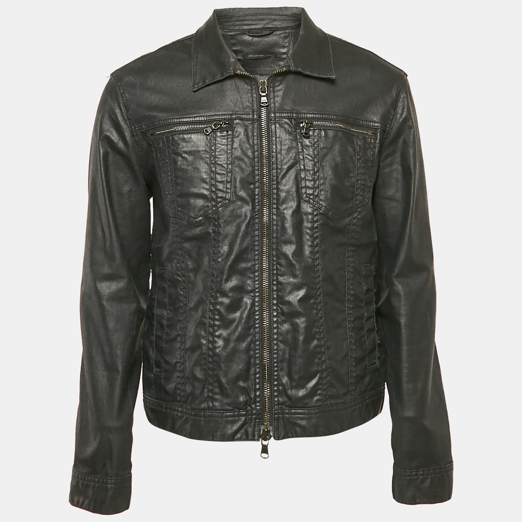 

John Varvatos Black Denim Zip-Up Jacket M