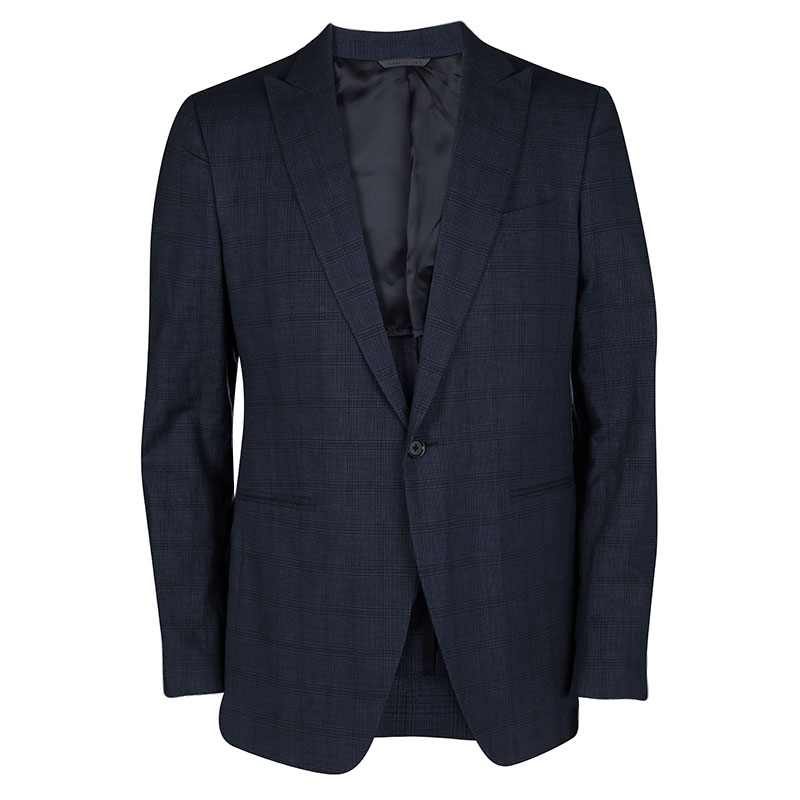 John Varvatos Navy Blue Glen Plaid Wool Linen Regular Fit Austin Blazer L