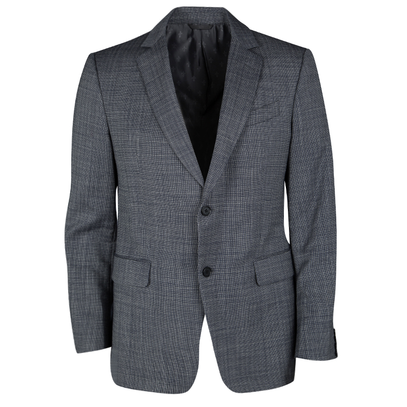 John Varvatos Navy Blue and White Wool Regular Fit Blazer L