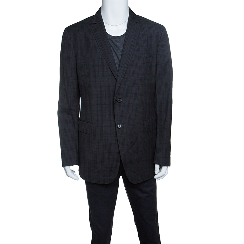 John Varvatos Super 130s Grey Checked Wool Tailored Blazer 3XL