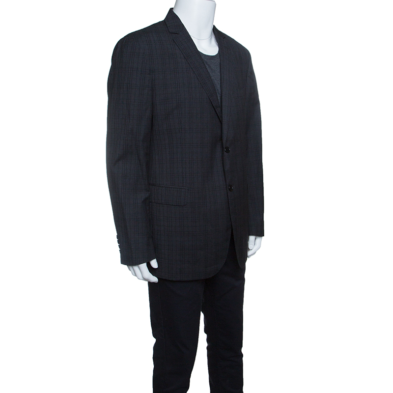 

John Varvatos Super 130s Grey Checked Wool Tailored Blazer 3XL