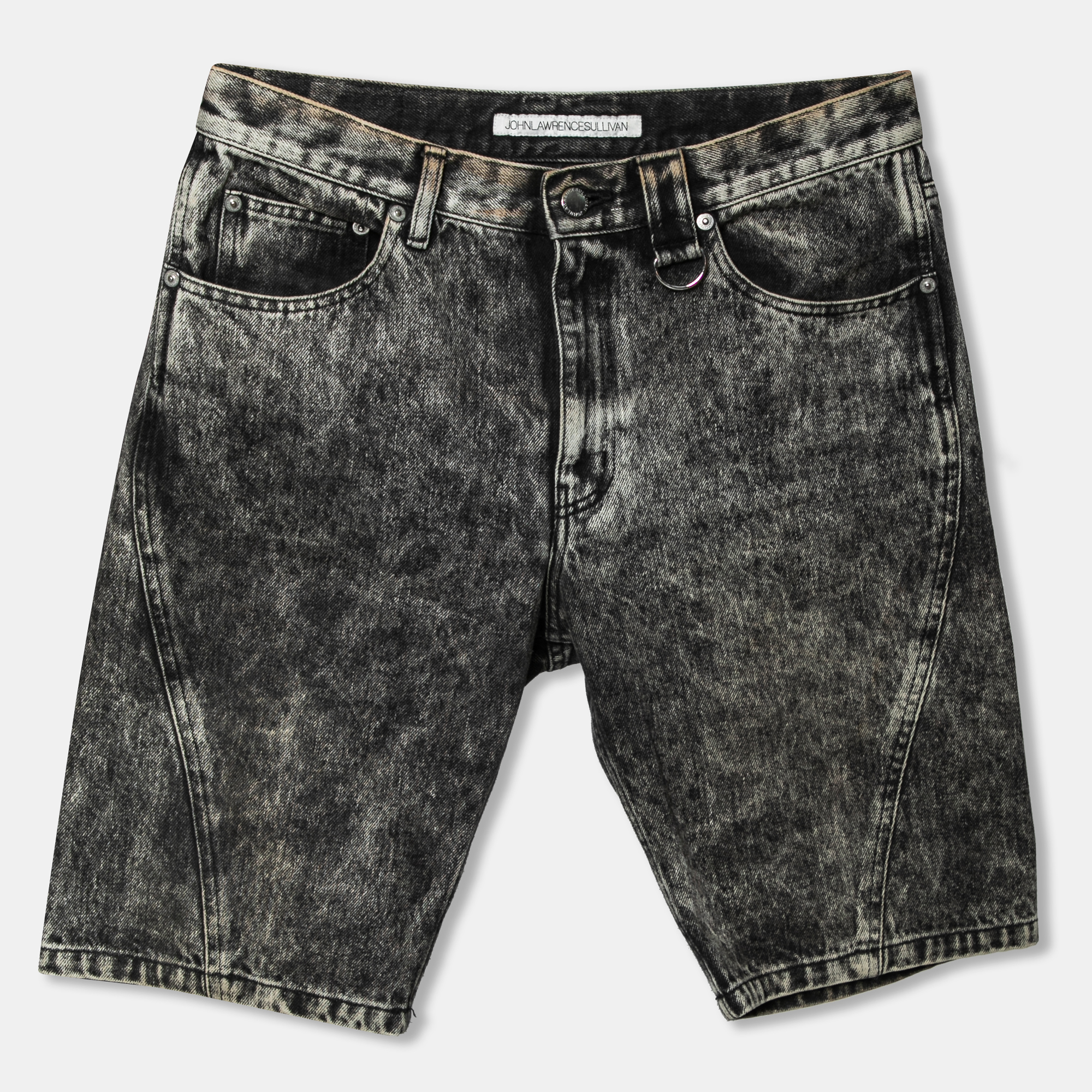 Update your wardrobe with these shorts from Johnlawrencesullivan. Designed for a comfy fit and stylish look these grey denim shorts have a front button closure five pockets and belt loops. Wear yours with a comfortable T shirt sneakers and sunglasses on a sunny day out.