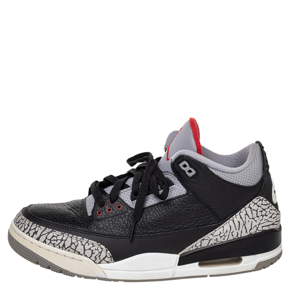 

Jordan Black Leather Air Jordan 3 Retro OG High Top Sneakers Size
