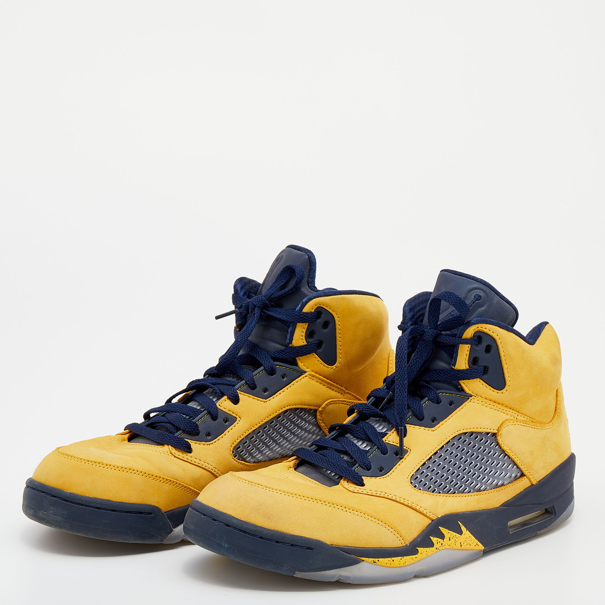 

Jordan Yellow/Blue Leather Air Jordan 5 Retro Michigan High Top Sneakers Size