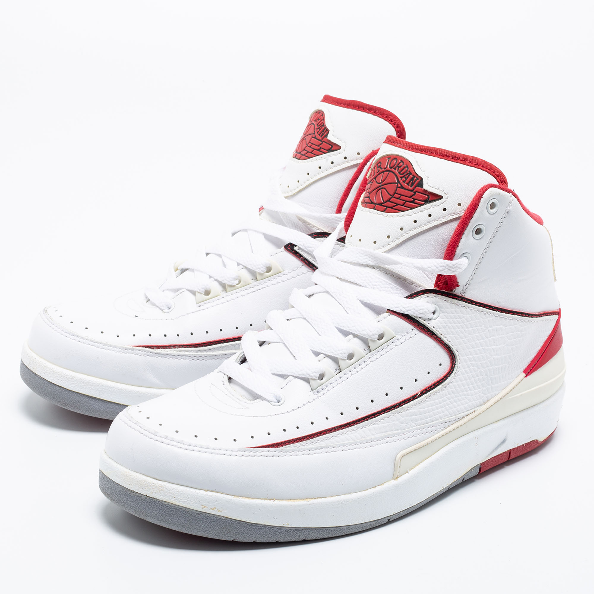 

Jordan 2 Retro White/Red Leather High Top Sneakers Size