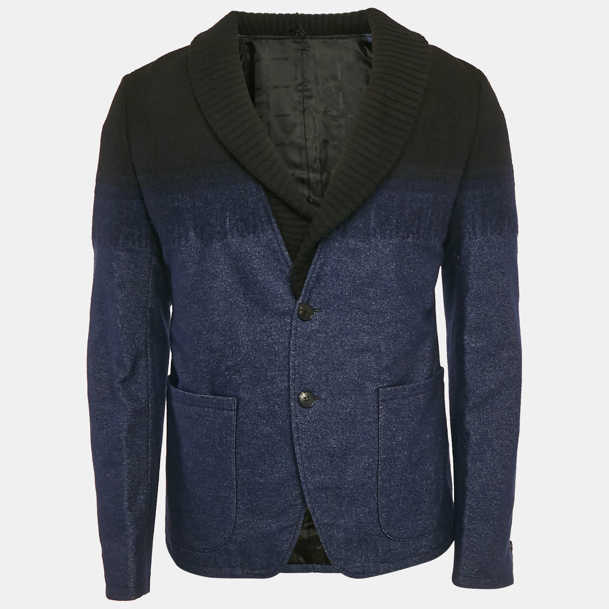 

Just Cavalli Blue/Black Wool and Denim Jacket M