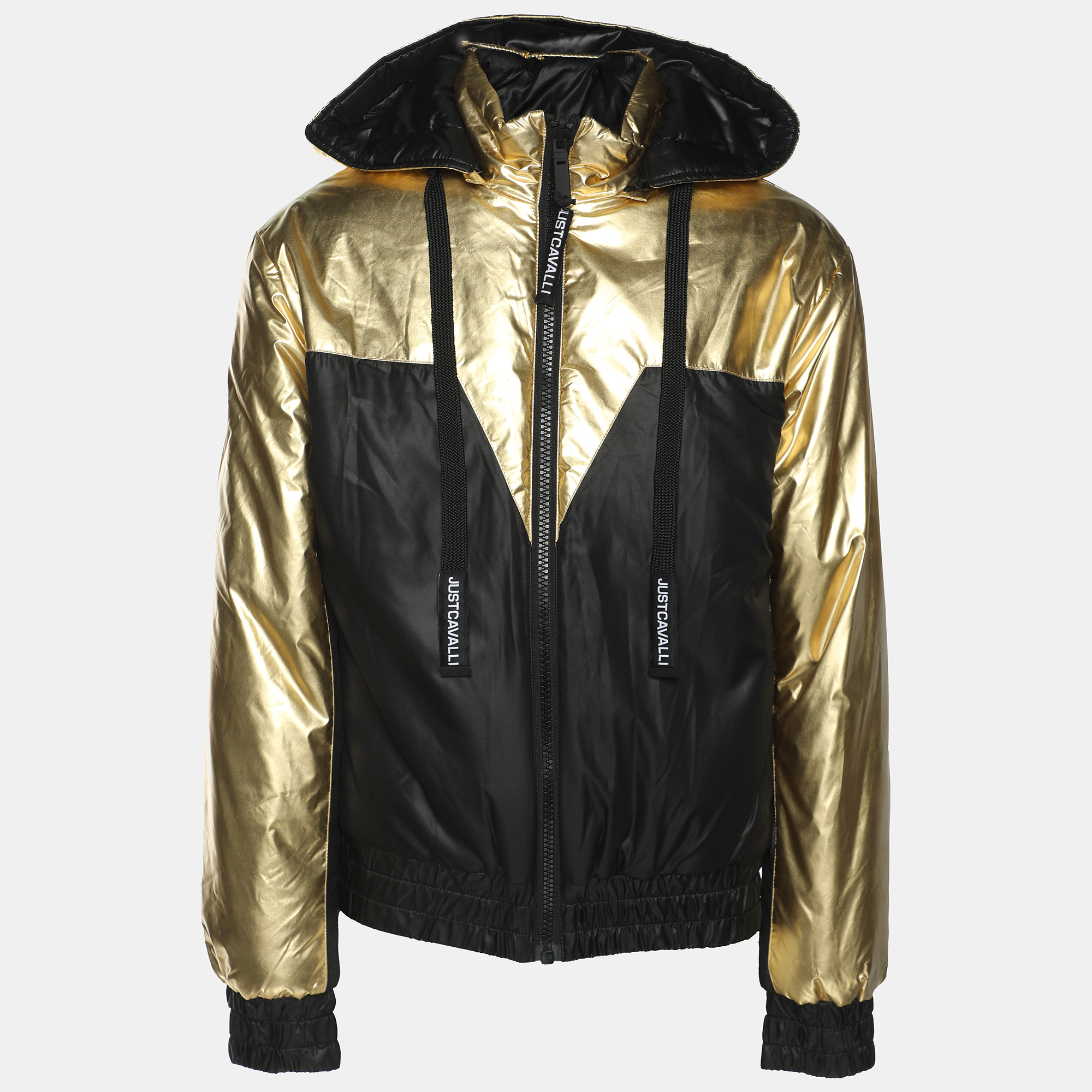 

Just Cavalli Gold/Black Nylon Bomber Hoodie Jacket M