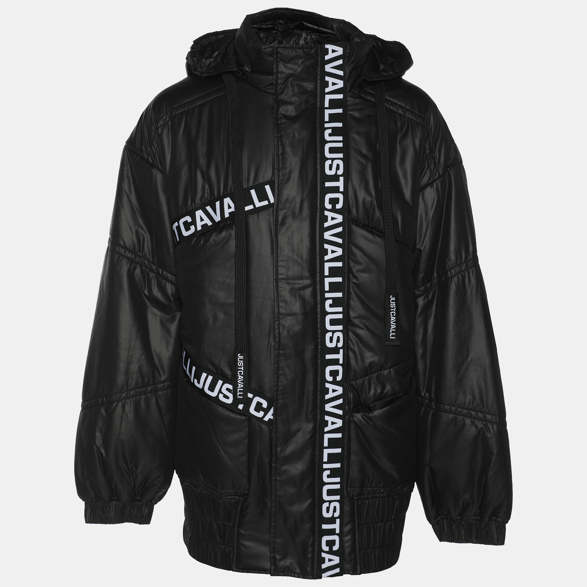 

Just Cavalli Black Nylon Bomber Hoodie Padded Hoodie Jacket XL