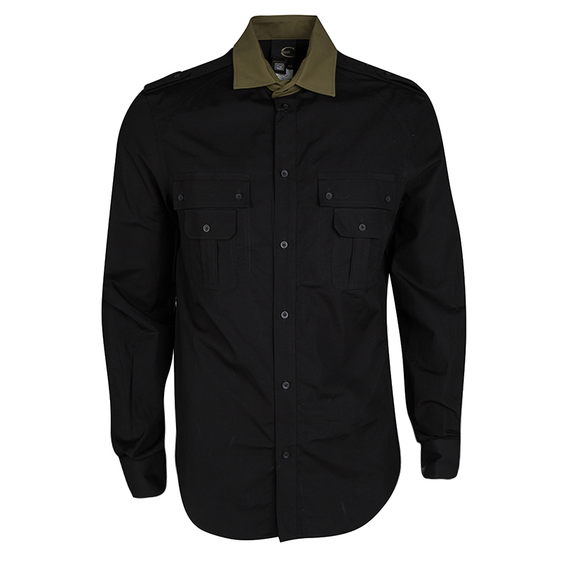 Pre Owned Just Cavalli Black Cotton Contrast Collar Long Sleeve Button Front Shirt M