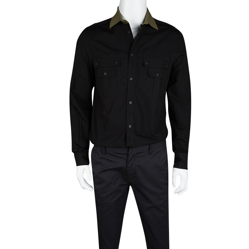 

Just Cavalli Black Cotton Contrast Collar Long Sleeve Button Front Shirt