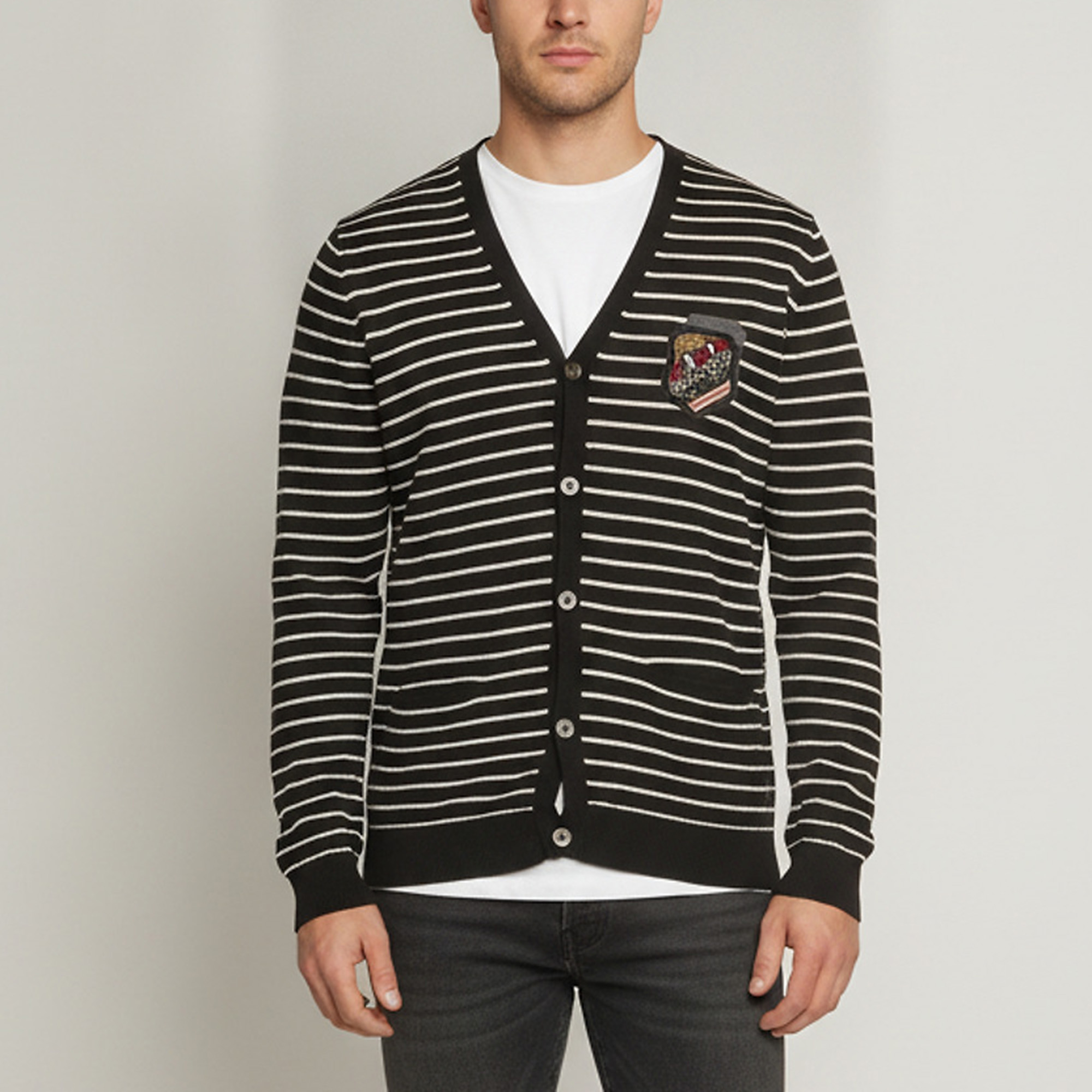 Just Cavalli Black Striped Wool V-Neck Cardigan L