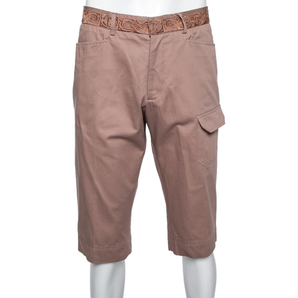 

Just Cavalli Dusky Pink Cotton Embroidered Detail Cargo Shorts