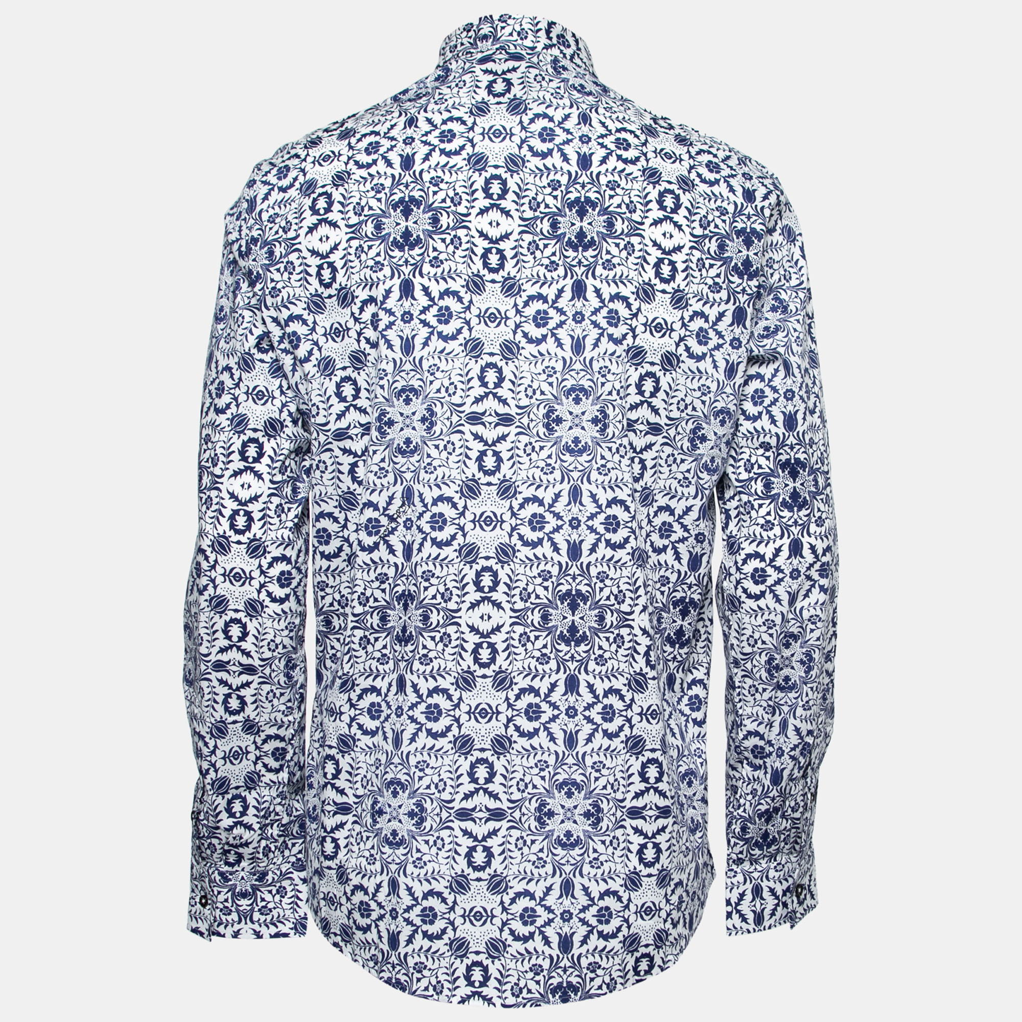

Just Cavalli Blue Printed Cotton Button Front Shirt