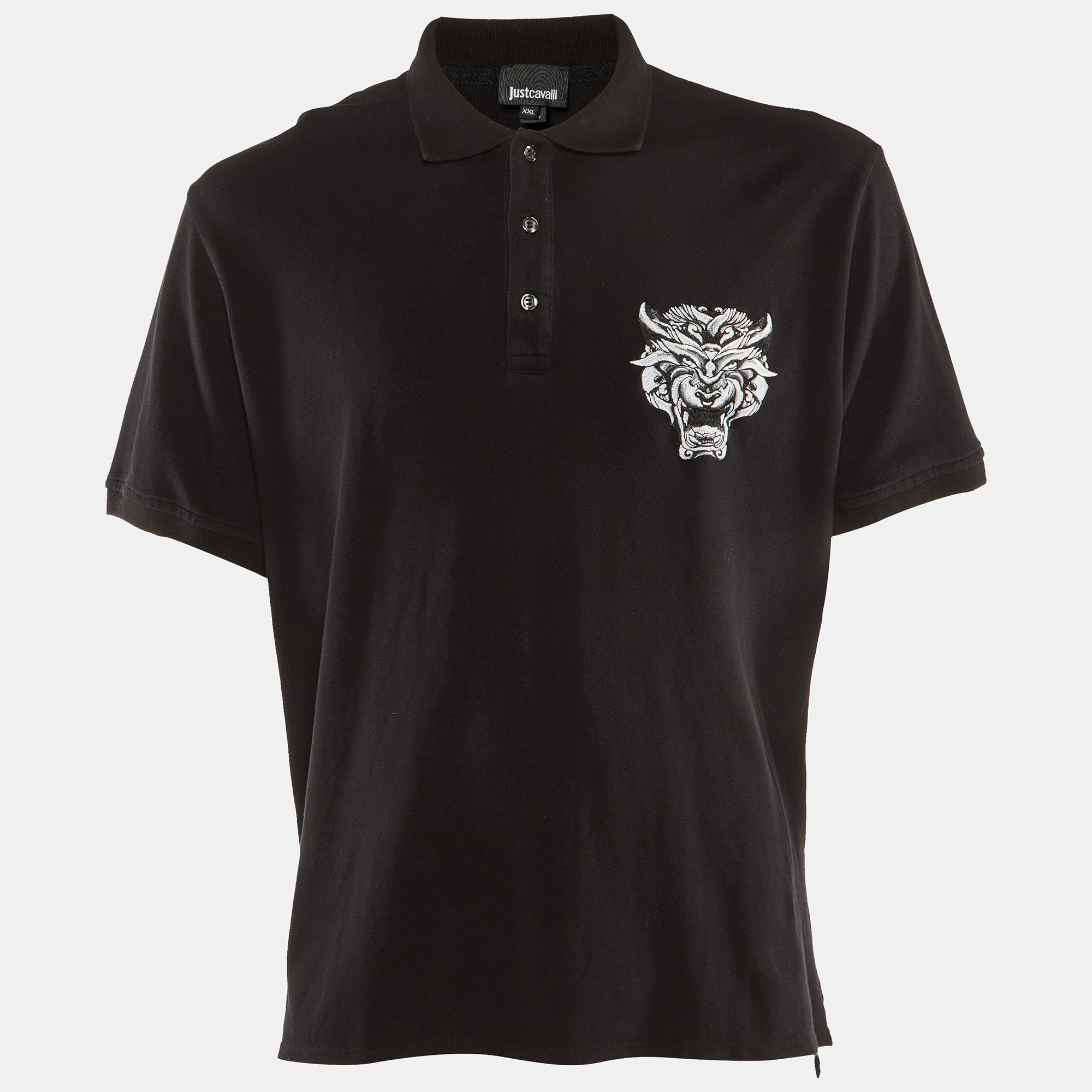

Just Cavalli Black Cotton Pique Embroidered T-Shirt XXL