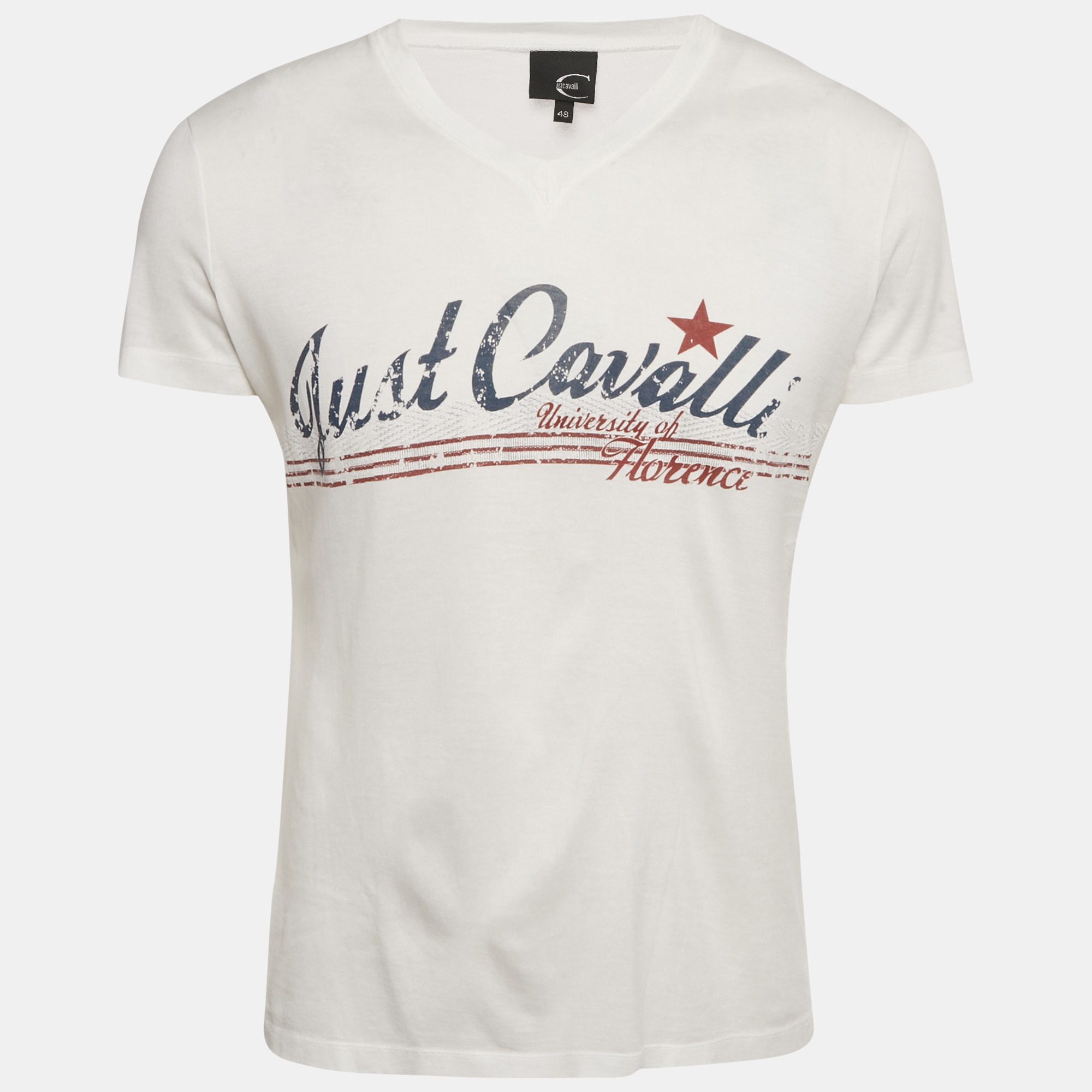 

Just Cavalli White Printed Jersey V-Neck T-Shirt M