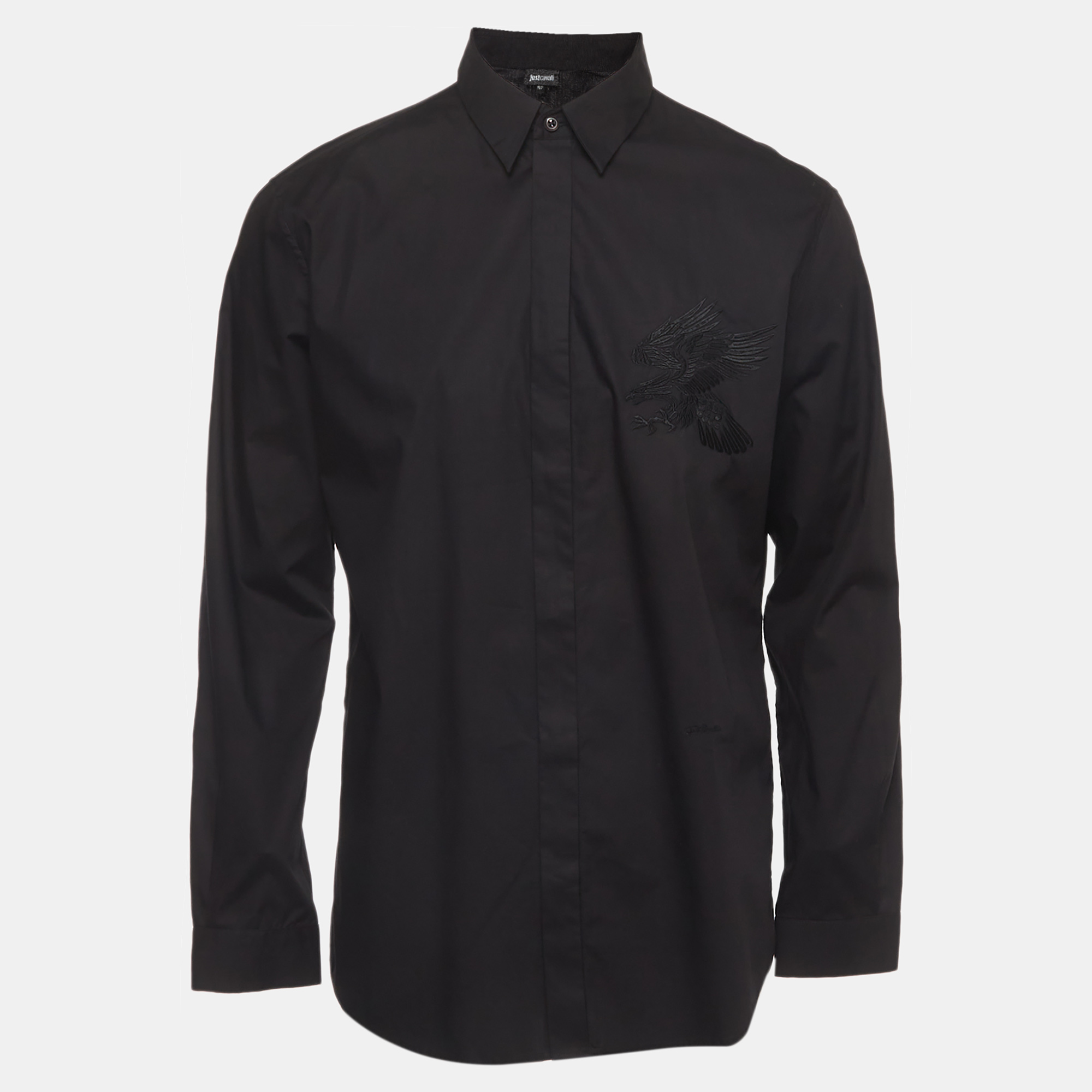 

Just Cavalli Black Embroidered Cotton Long Sleeves Shirt XL