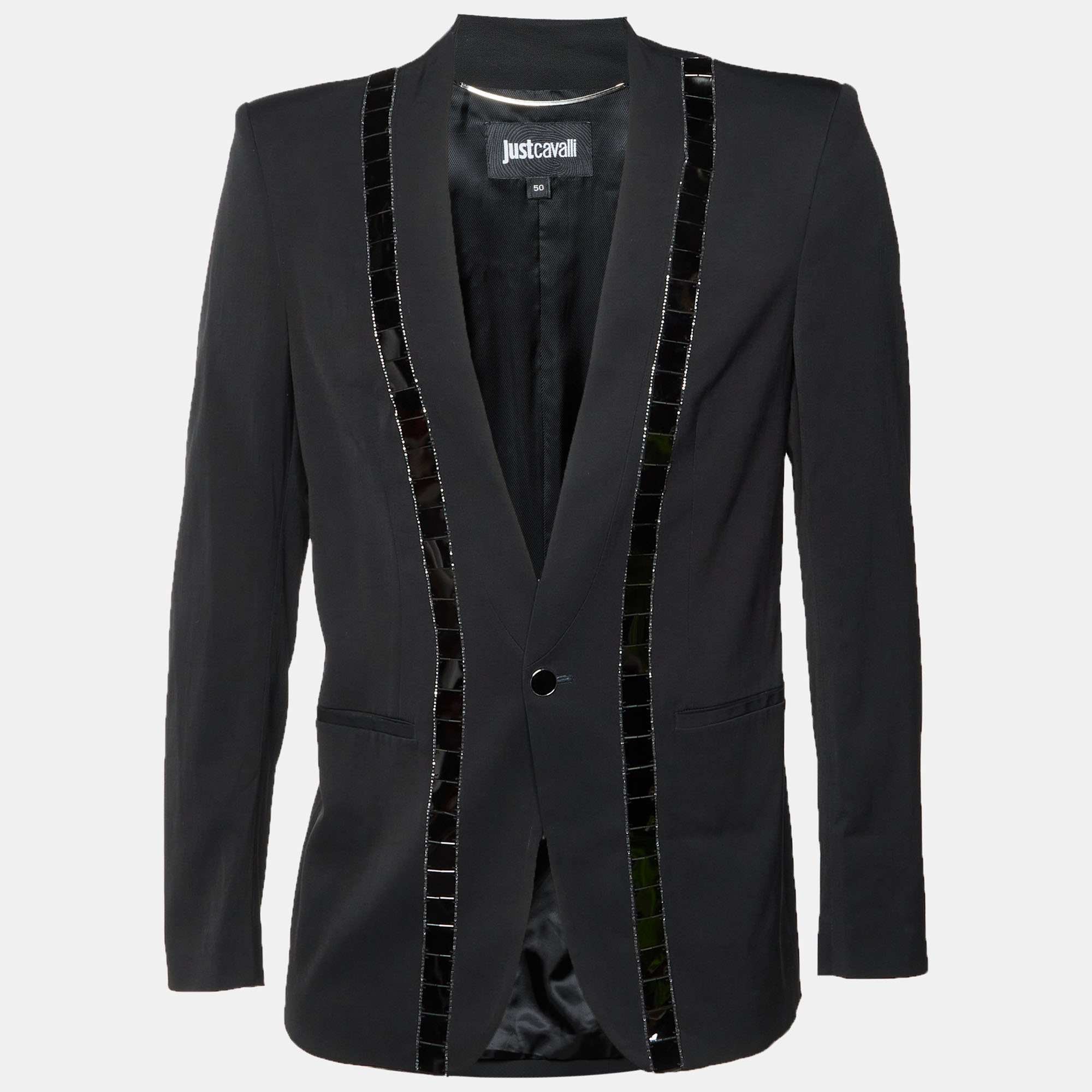 

Just Cavalli Black Wool Blend Embellished Single Breasted Blazer L