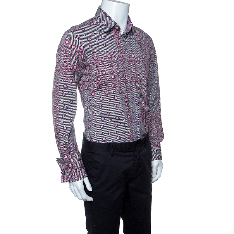 

Just Cavalli Multicolor Striped Floral Printed Long Sleeve Slim Fit Shirt