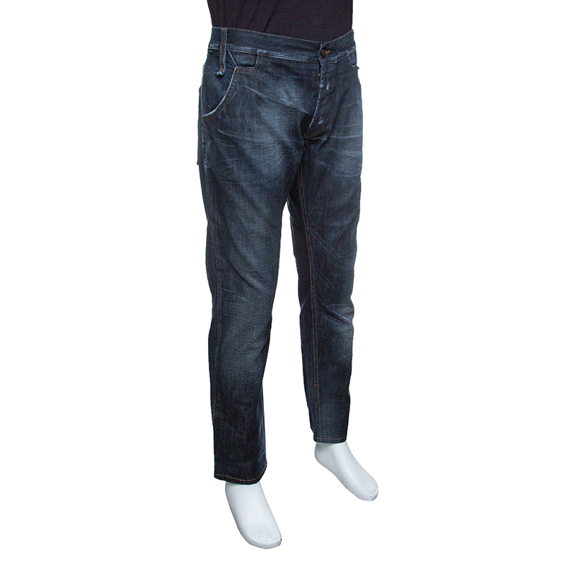 

Just Cavalli Indigo Dark Wash Faded Effect Distressed Denim Jeans, Blue