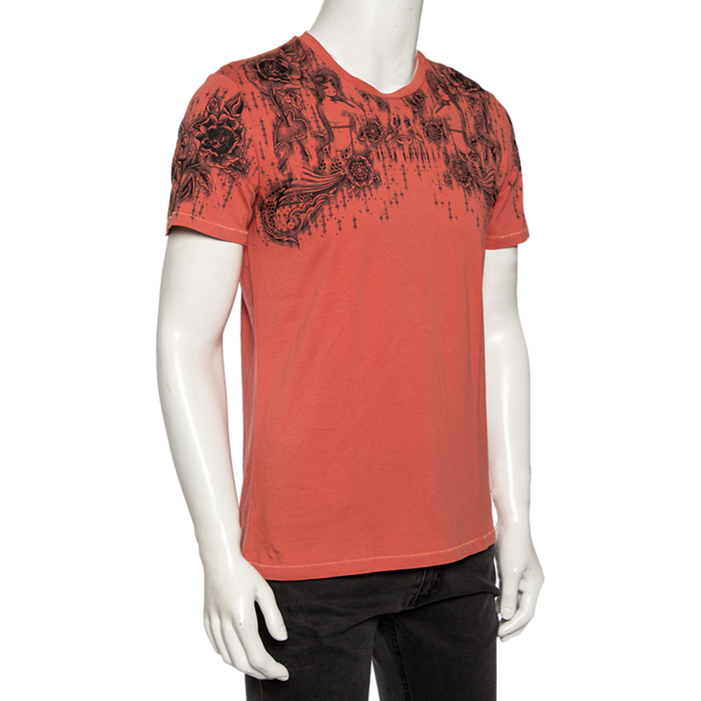 

Just Cavalli Salmon Pink Printed Cotton Short Sleeve T-Shirt