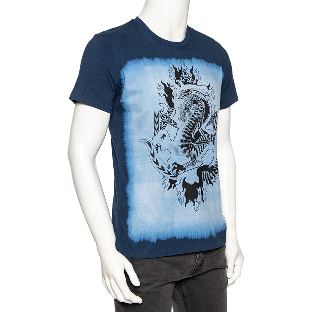 

Just Cavalli Blue Printed Cotton Short Sleeve T-Shirt