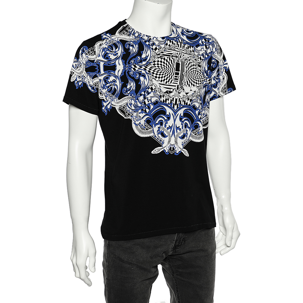 

Just Cavalli Black Printed Cotton Knit Round Neck T-Shirt