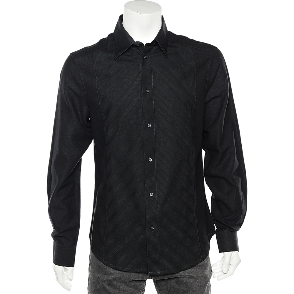 

Just Cavalli Black Cotton Paneled Button Front Shirt