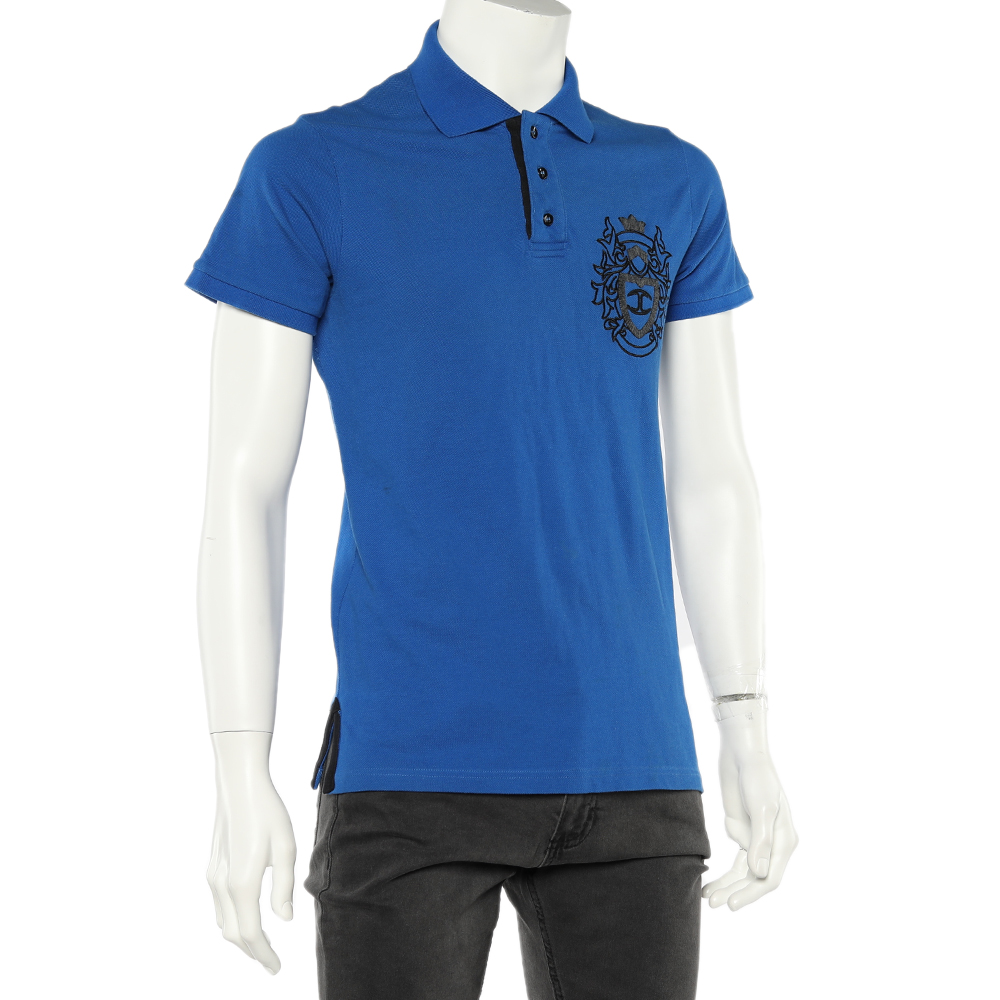 

Just Cavalli Blue Logo Embroidered Cotton Pique Polo T-Shirt
