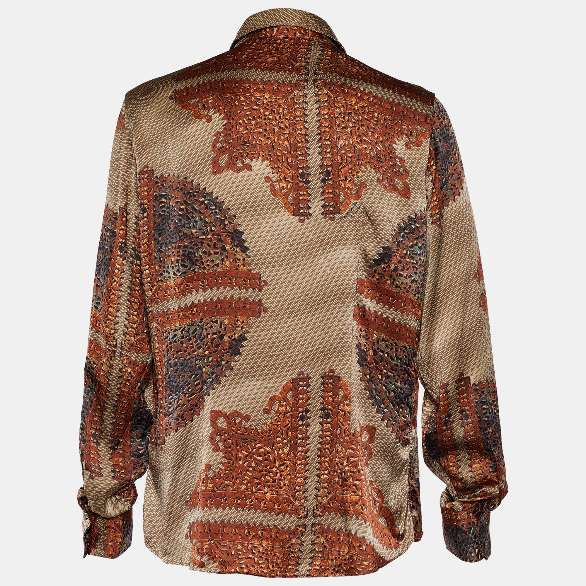 

Just Cavalli Brown Printed Silk Button Front Shirt