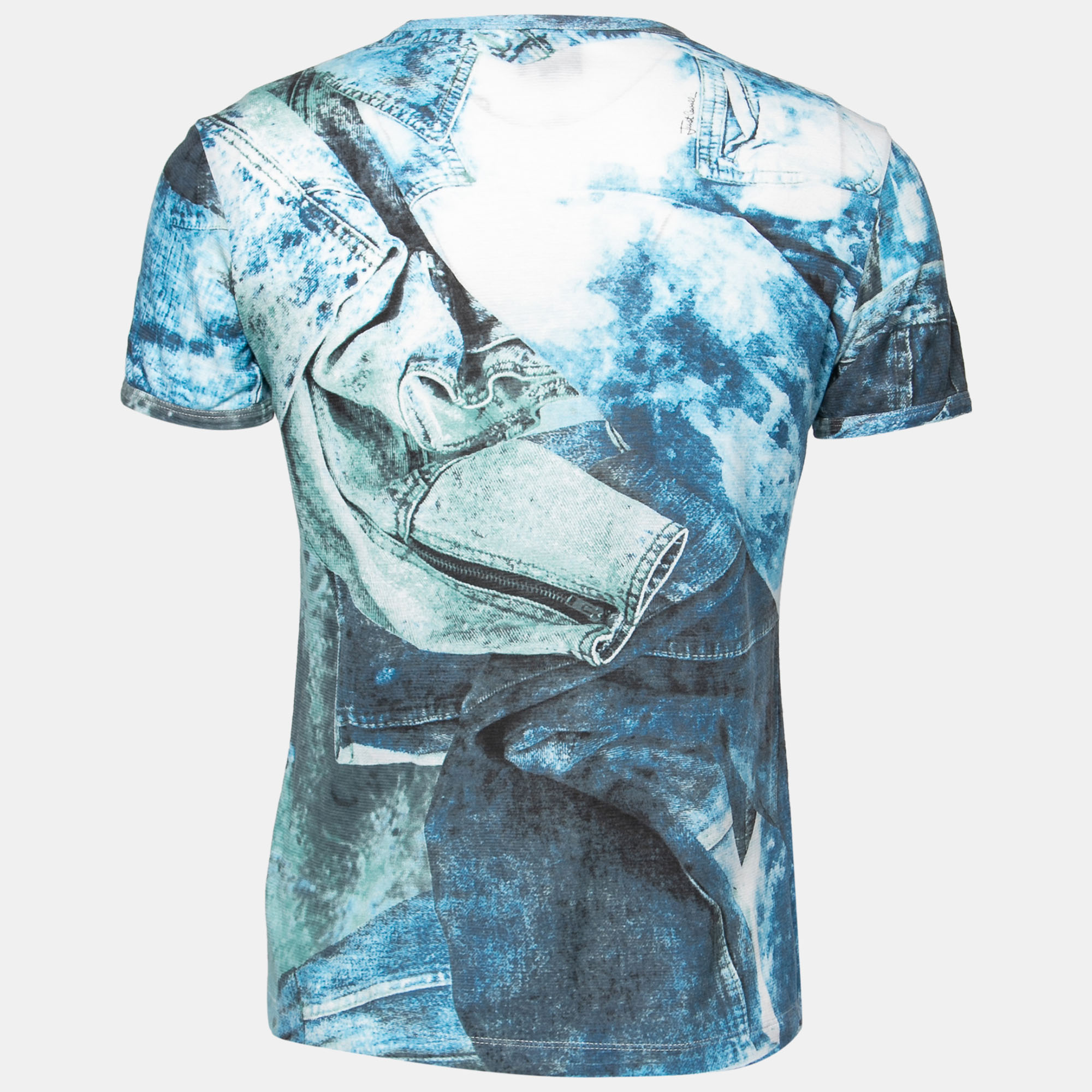 

Just Cavalli Blue Denim Print Cotton T-Shirt