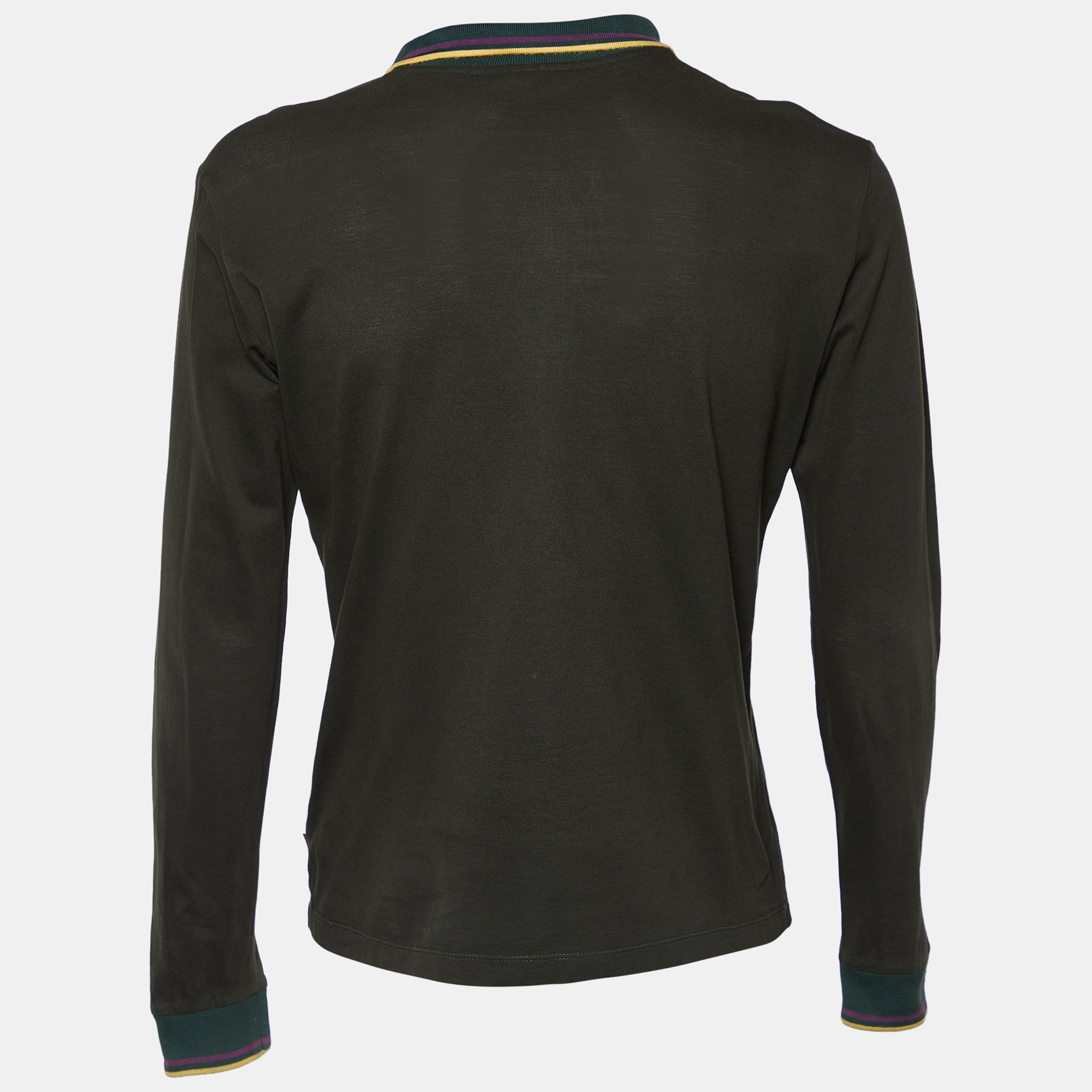 

Just Cavalli Olive Green Cotton Pique Long Sleeve Polo T-Shirt
