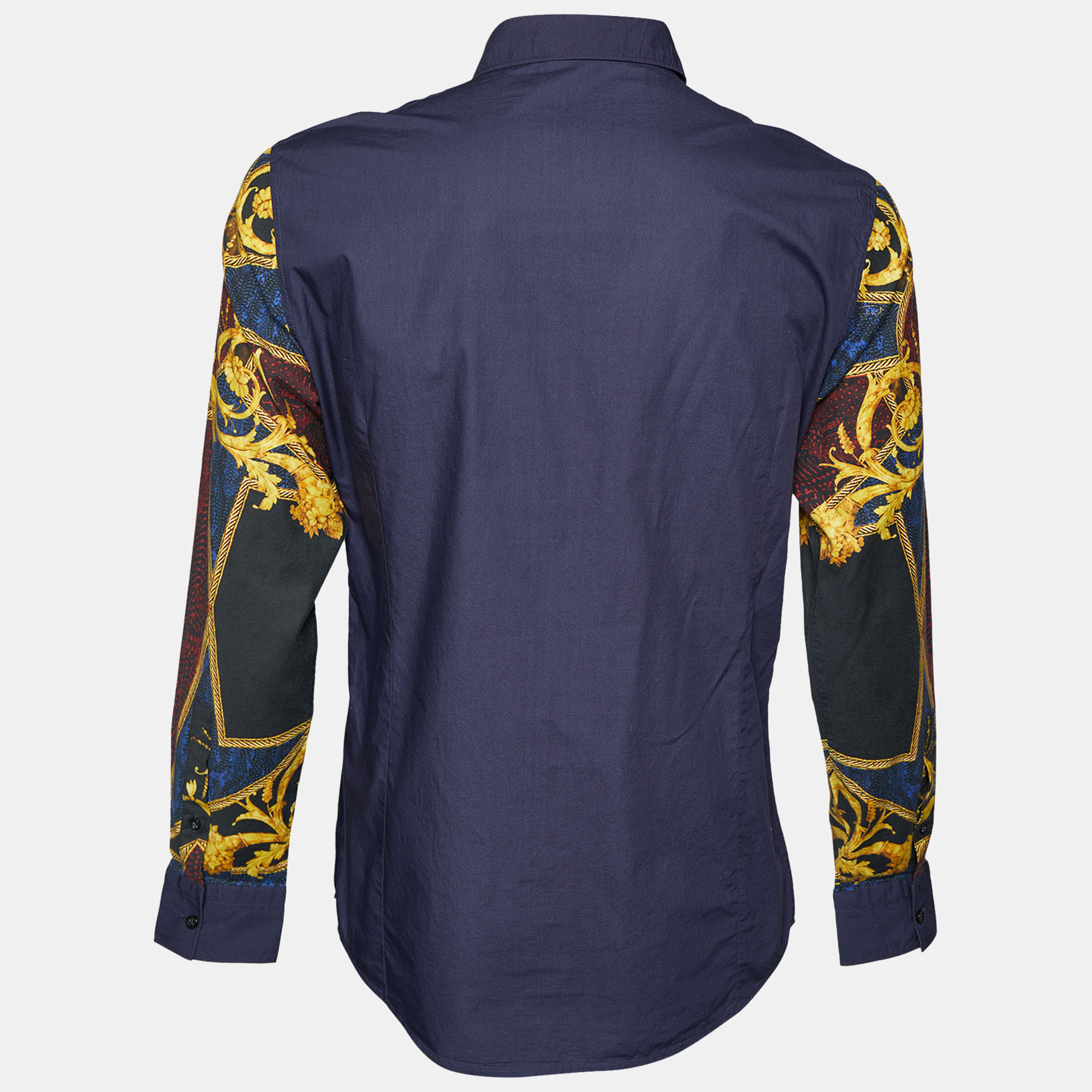 

Just Cavalli Navy Blue Cotton Printed Sleeve Shirt