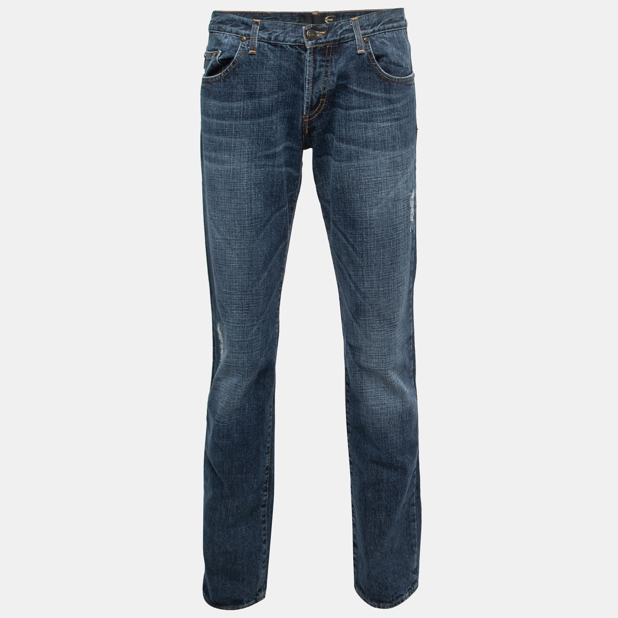 Pre-owned Just Cavalli Blue Distressed Denim Jeans L Waist 33"