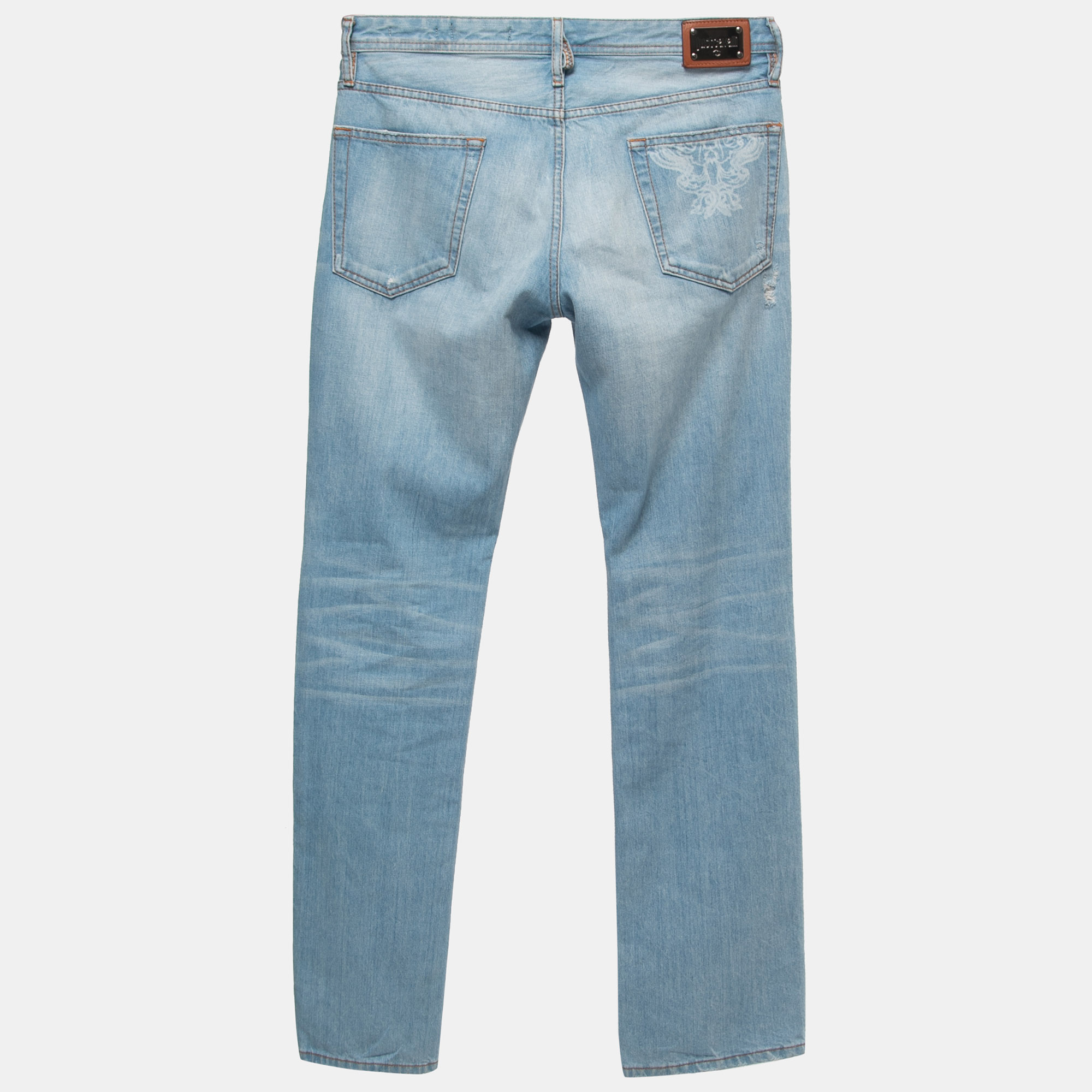 

Just Cavalli Light Blue Washed & Distressed Denim Regular Fit Jeans  Waist 30