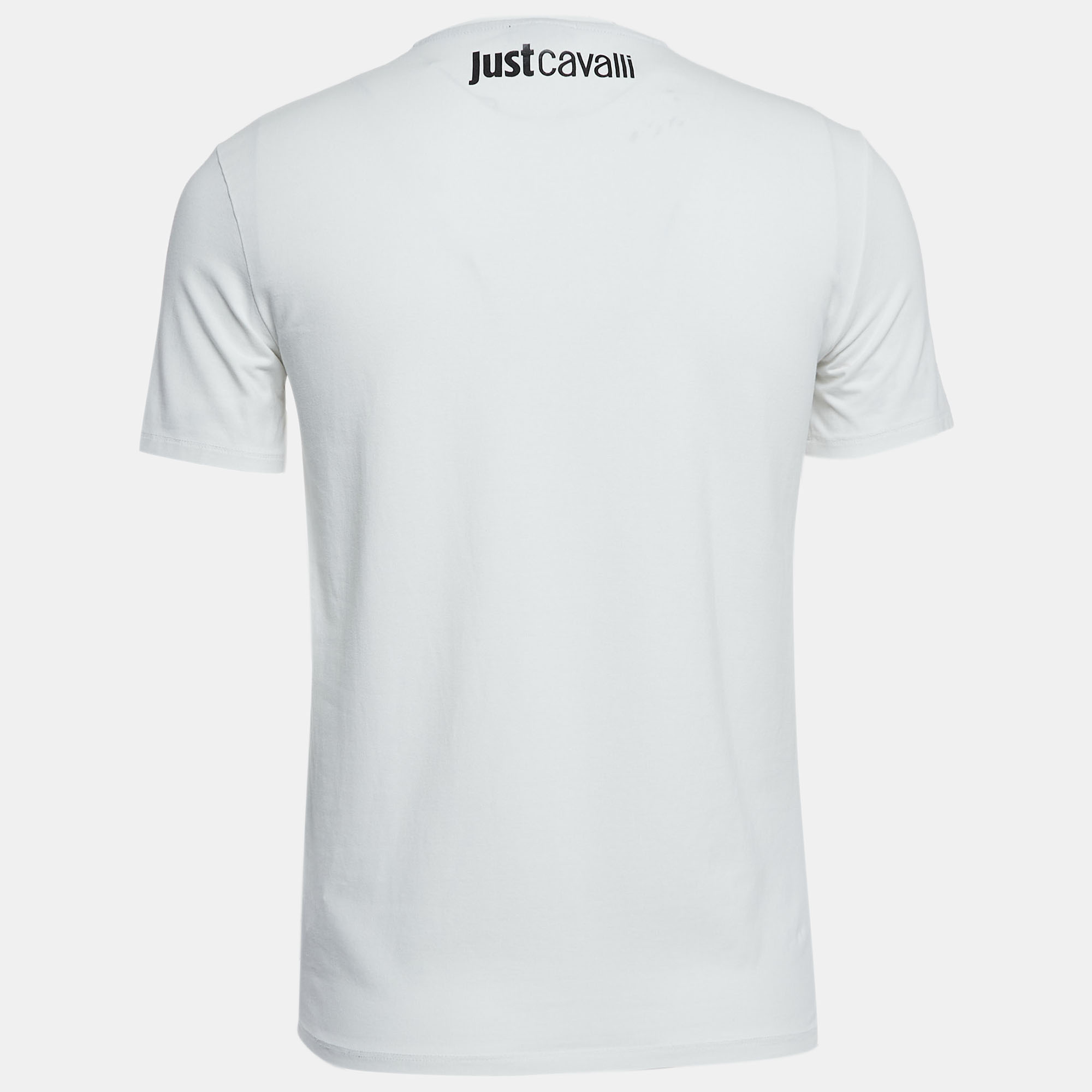 

Just Cavalli White Snake Logo Print Cotton Crew Neck T-Shirt