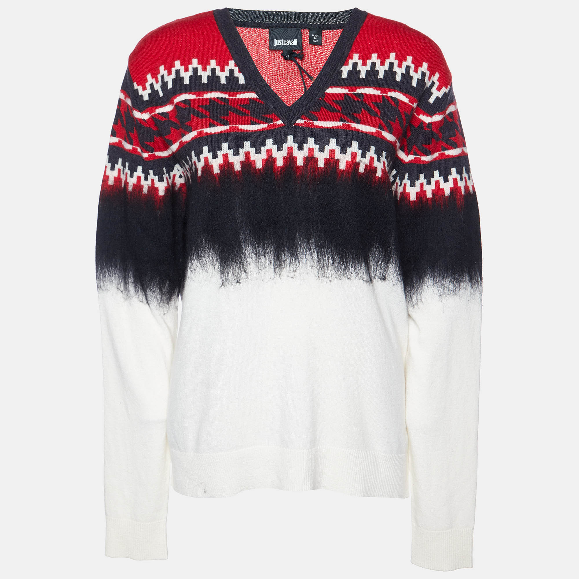 

Just Cavalli Multicolor Patterned Wool and Silk V-Neck Sweater