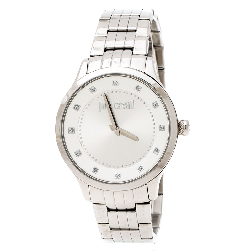 Pre Owned Just Cavalli Silver Stainless Steel 7253127530 Men's Wristwatch 42 mm