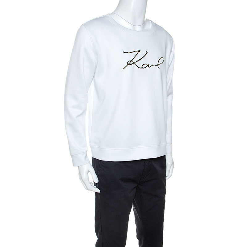 

Karl Lagerfeld White Logo Applique Scuba Jersey Sweatshirt