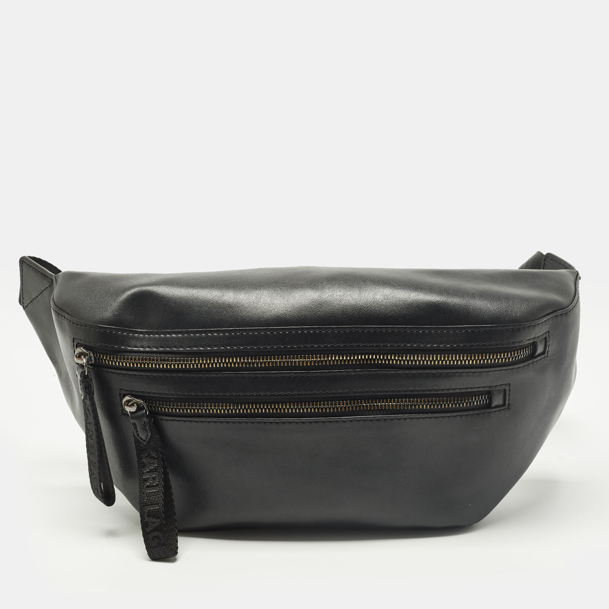 

Karl Lagerfeld Double Zip Black Leather Belt Bag