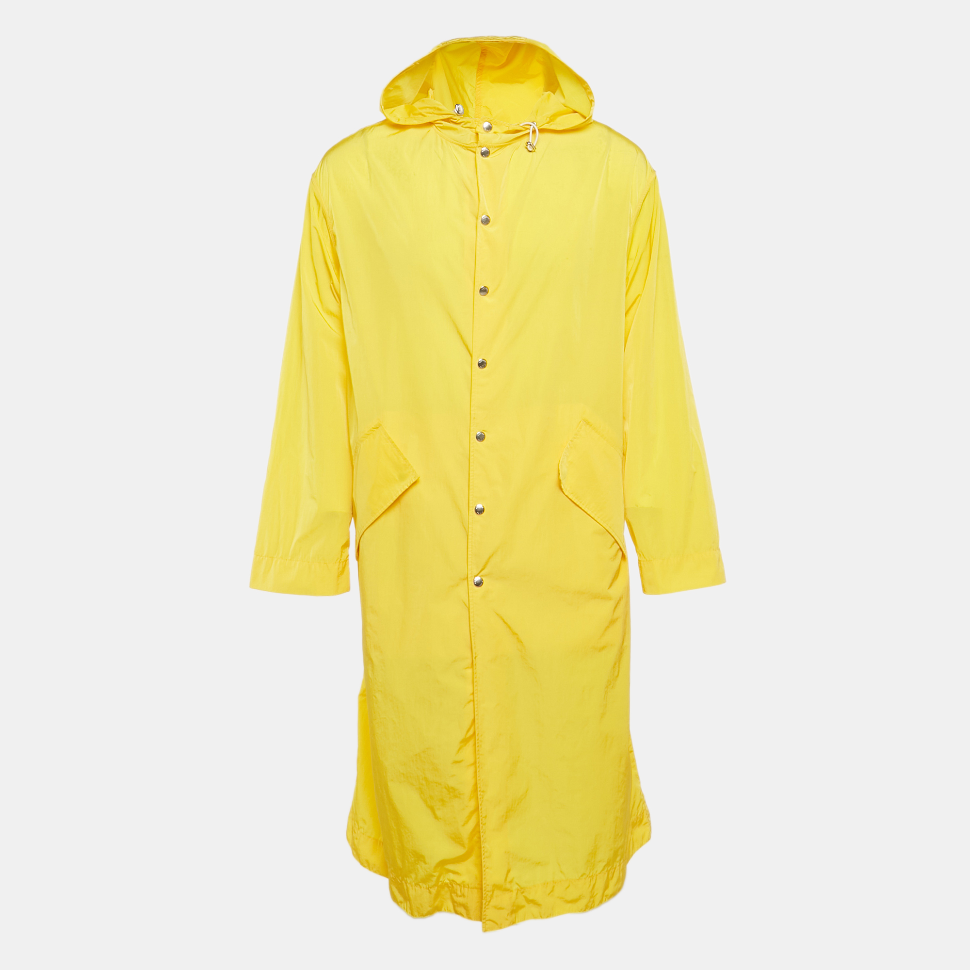 

Kenzo Yellow Embroidered Nylon Hooded Rain Coat S