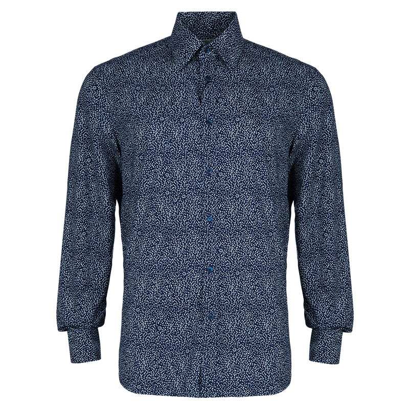 Pre Owned Kenzo Men's Blue and White Print Shirt M