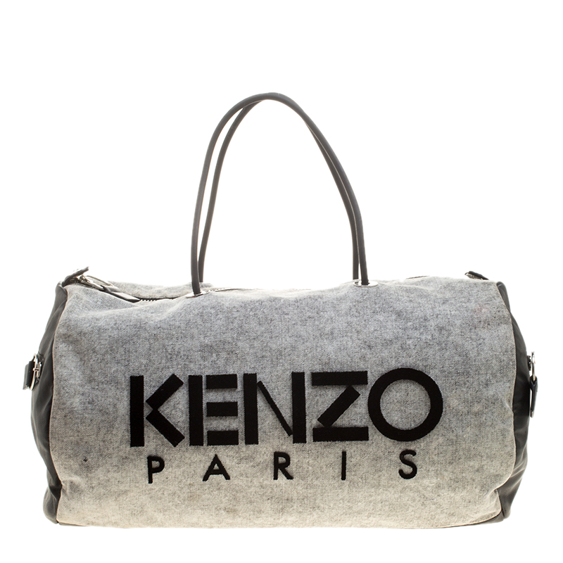 Kenzo Grey/Black Denim and Leather Duffel Bag