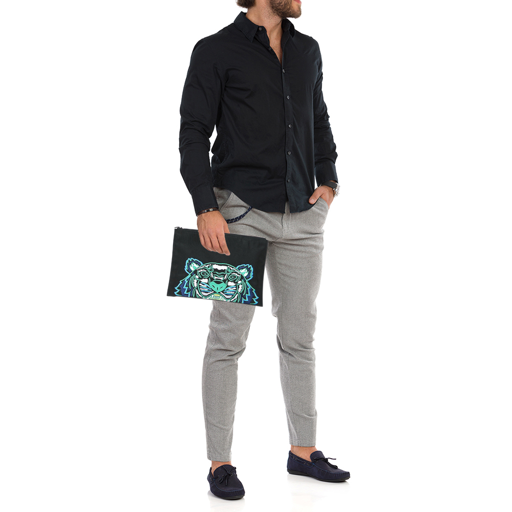 

Kenzo Black Nylon Logo Embroidered Pouch