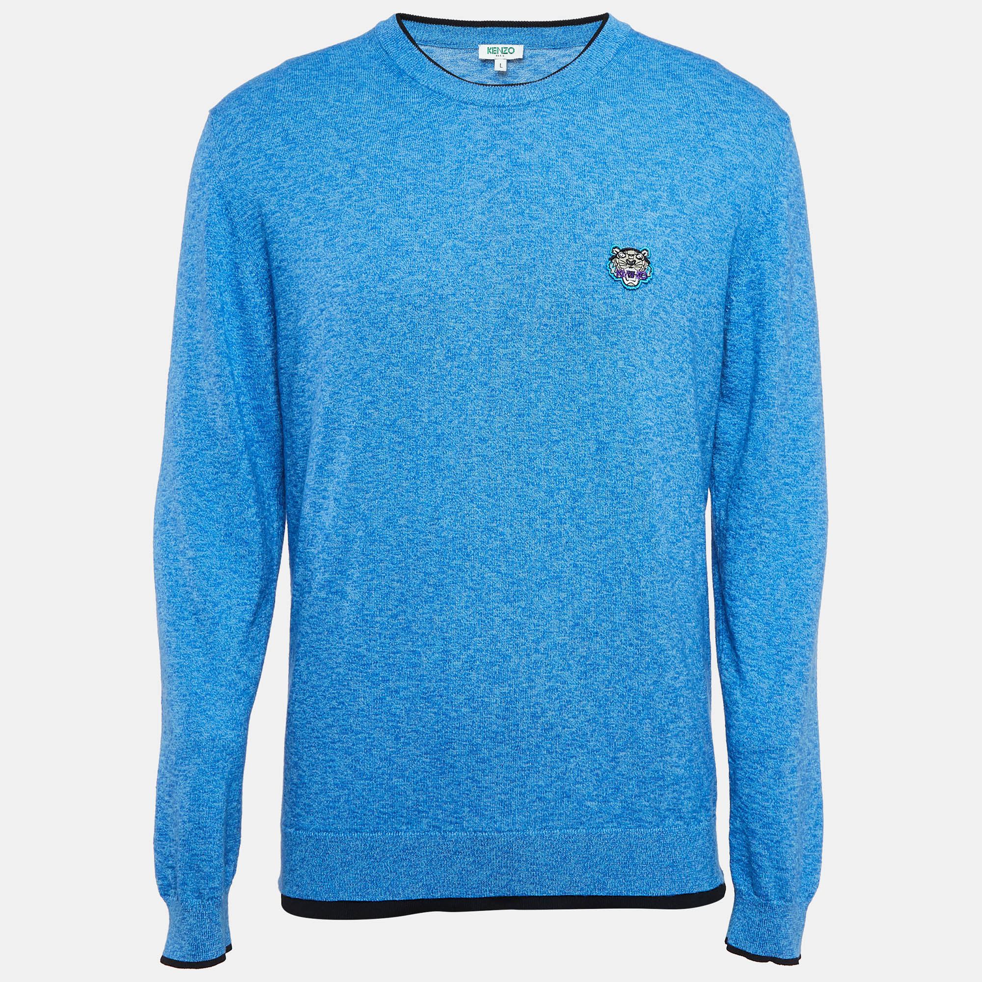 

Kenzo Blue Logo Applique Knit Sweater L