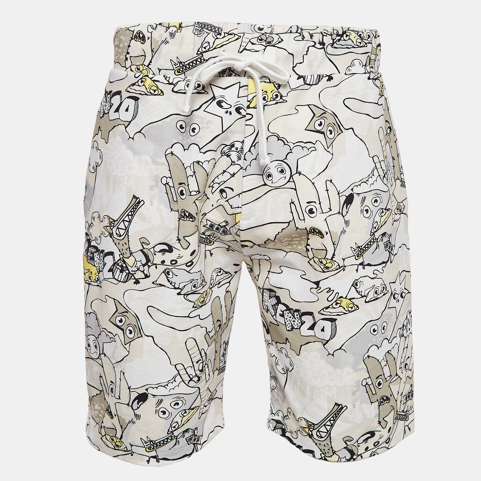 Pre-owned Kenzo Cream Printed Cotton Knit Shorts L