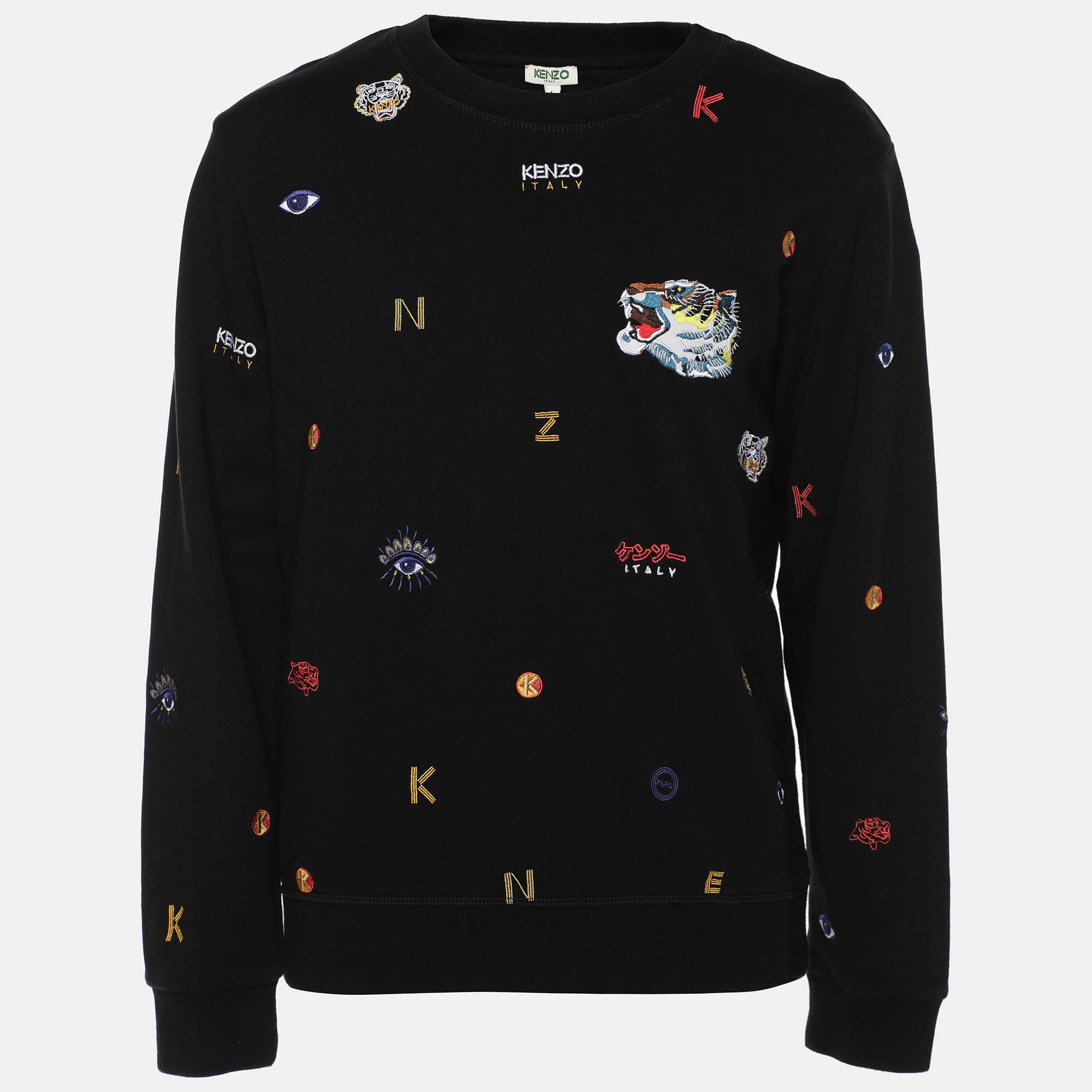 

Kenzo Black Logo/Patch Embroidered Cotton Sweater L