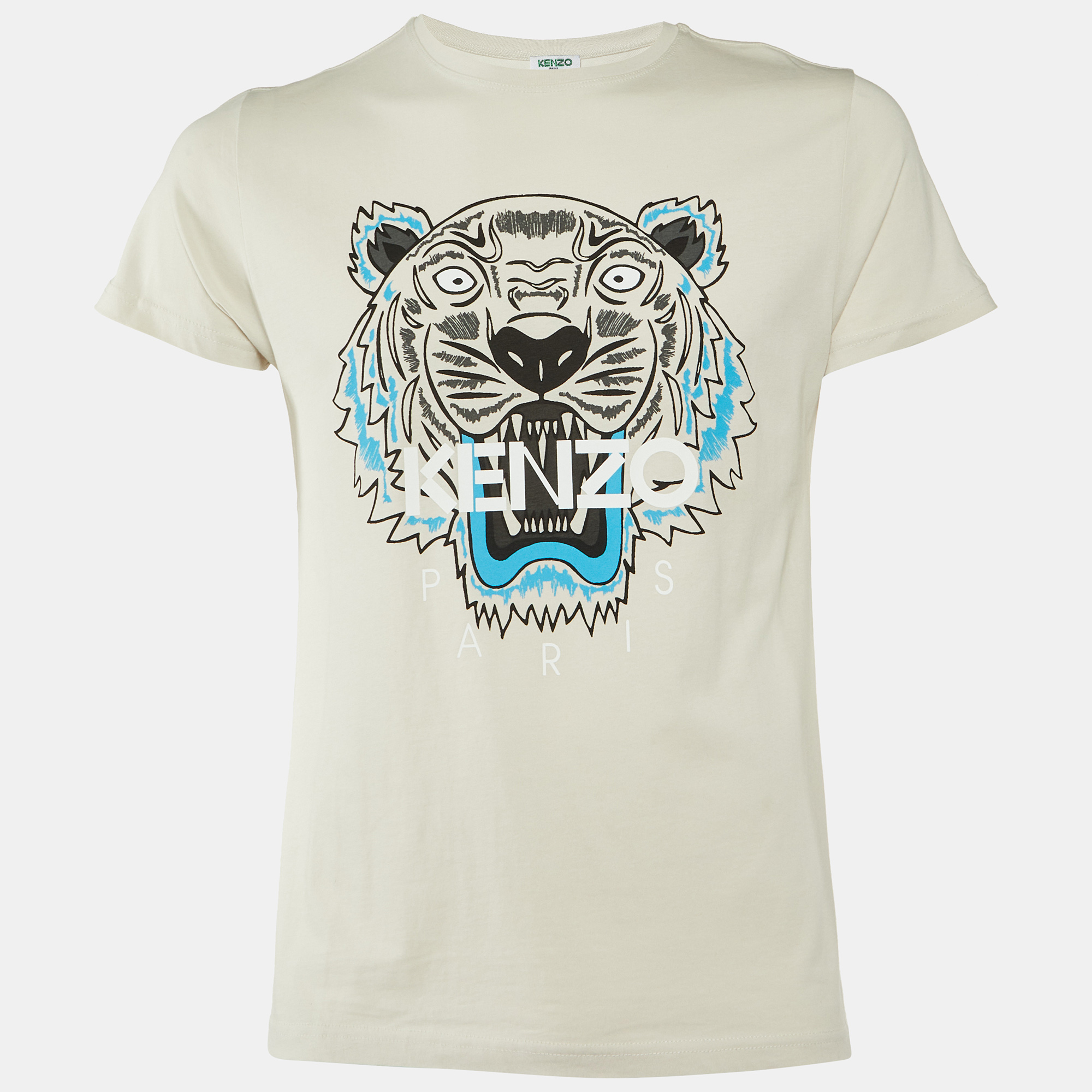 

Kenzo Ecru Tiger Print Cotton Knit Crew Neck T-Shirt S, Cream