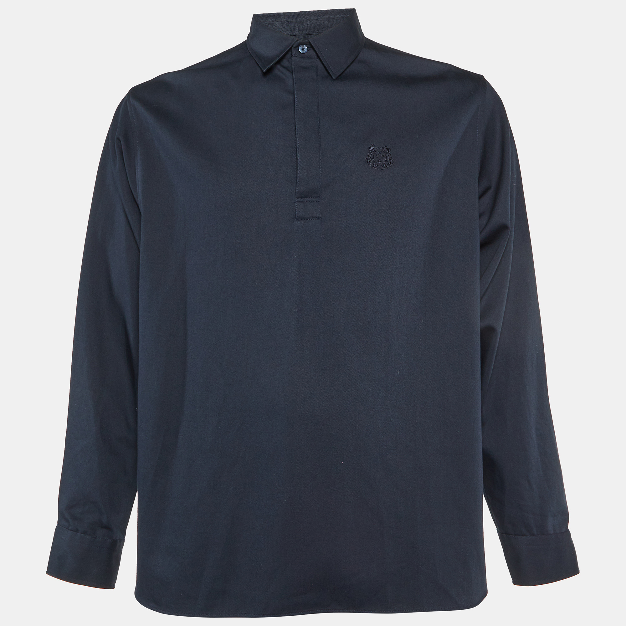 

Kenzo Midnight Blue Tiger Embroidered Cotton Polo Shirt M, Navy blue