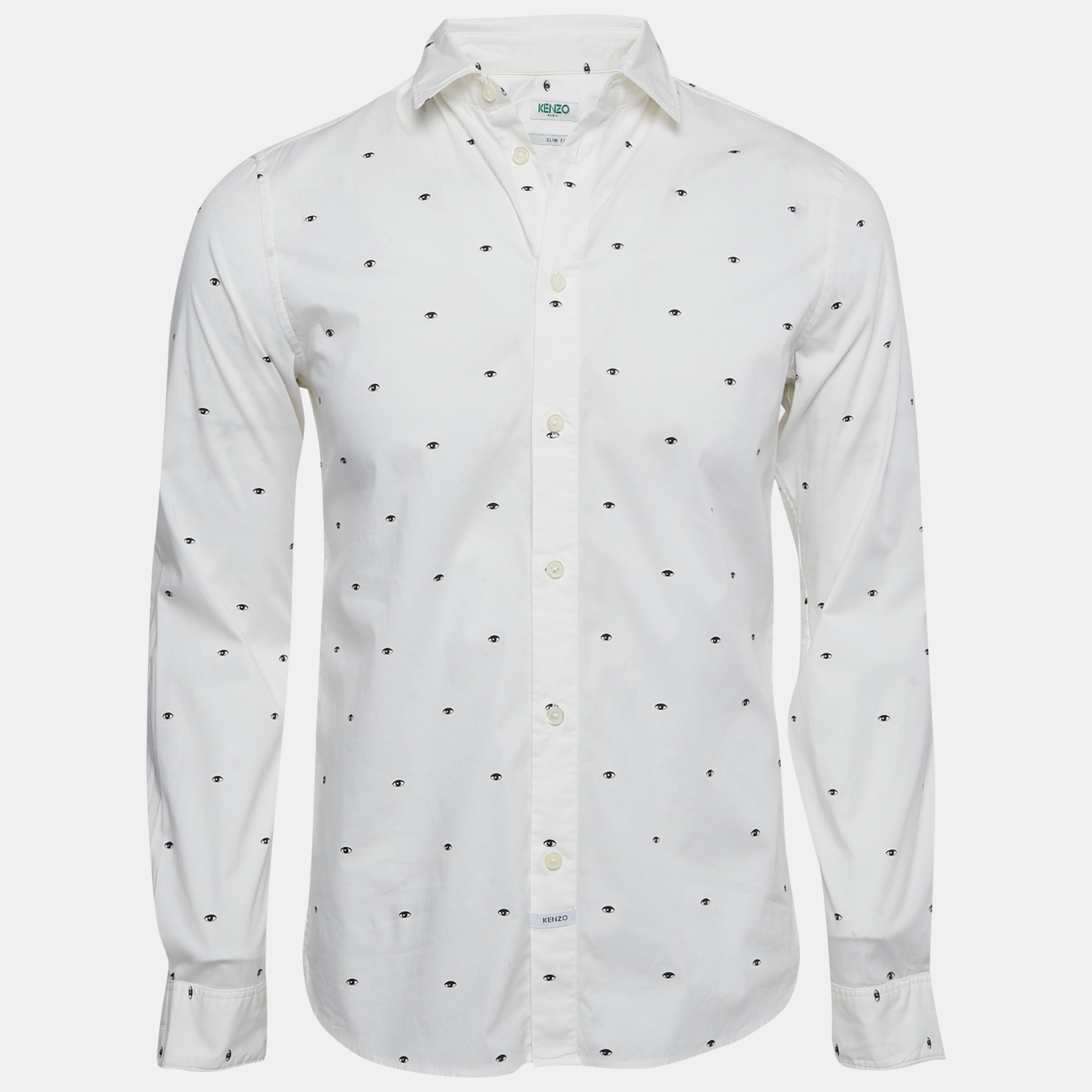 

Kenzo White Eye Print Cotton Button Front Shirt M