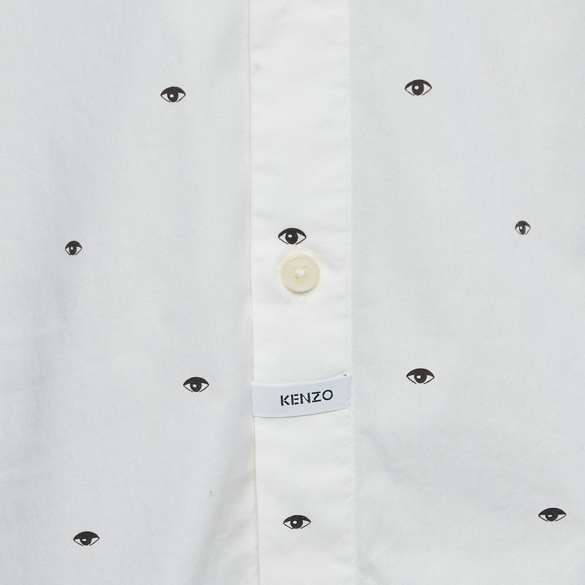 Kenzo White Eye Print Cotton Button Front Shirt M 